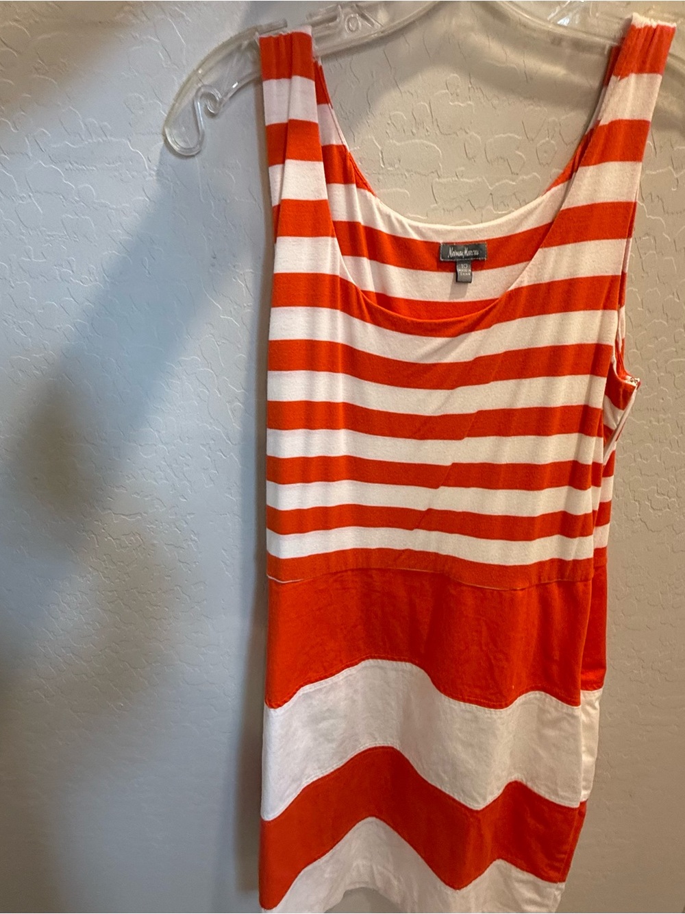 Neiman Marcus Orange and White Striped Scoop Neck Tank Dress